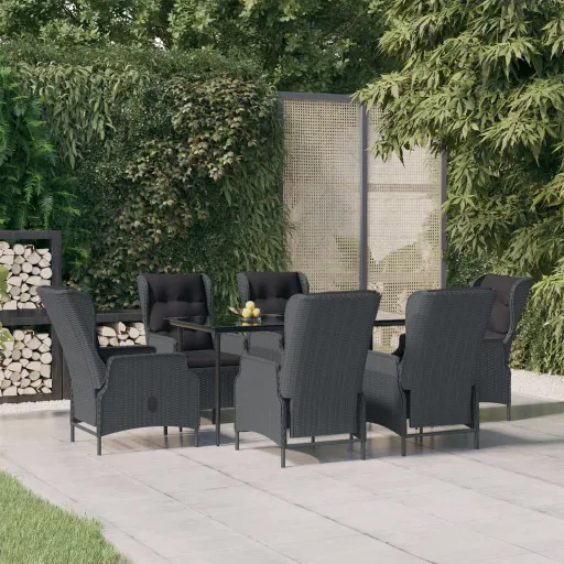 Set de Comedor Para Jardín 7 Piezas Ratán Sintético Gris Oscuro