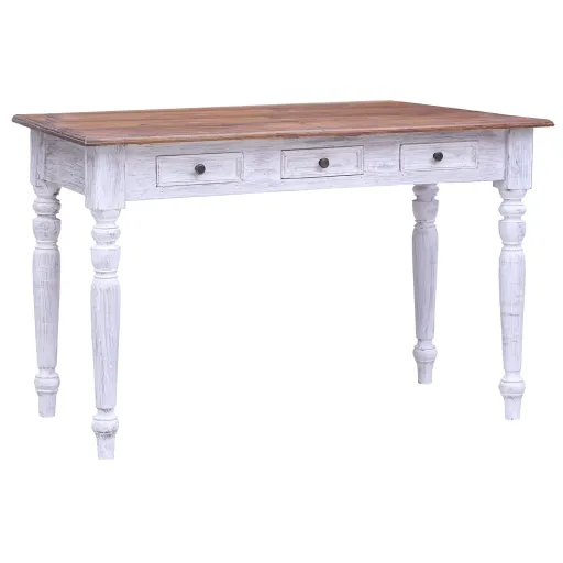 Escritorio Con Cajones Madera Maciza Caoba Blanco 117x57x75 cm