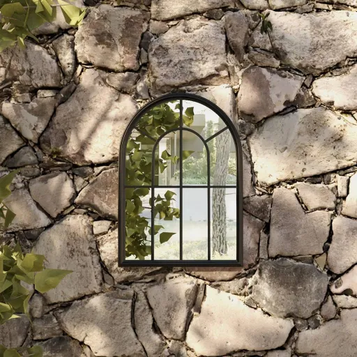 Espejo de Jardín Hierro Negro Para Exterior 60x45 cm