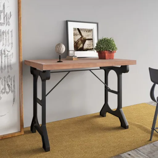Mesa de Comedor Madera Maciza de Abeto y Hierro 110x65x82 cm