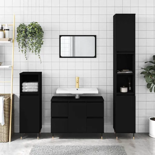 Mueble de Baño Madera de Ingeniería Negro 80x33x60 cm