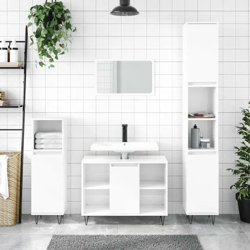 Mueble de Baño Madera de Ingeniería Blanco Brillo 80x33x60 cm