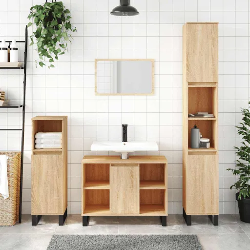 Mueble de Baño Madera de Ingeniería Roble Sonoma 80x33x60 cm