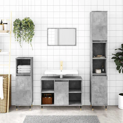 Mueble de Baño Madera de Ingeniería Gris Hormigón 80x33x60 cm