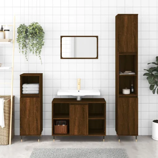 Armario de Baño Madera Contrachapada Marrón Roble 30x30x100 cm