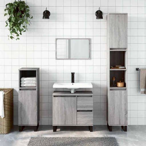 Armario de Baño Madera Contrachapada Gris Sonoma 65x33x60 cm