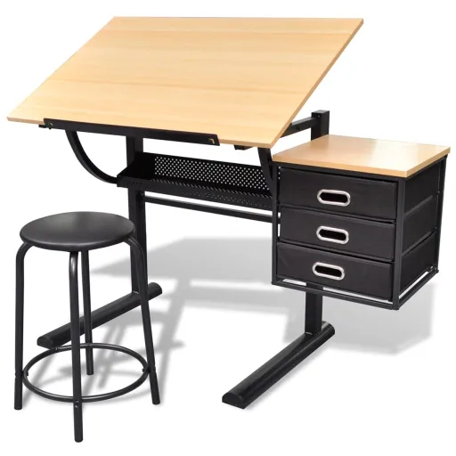 Escritorio Inclinable Con Tablero de Dibujo y Taburete Mesa de Dibujo