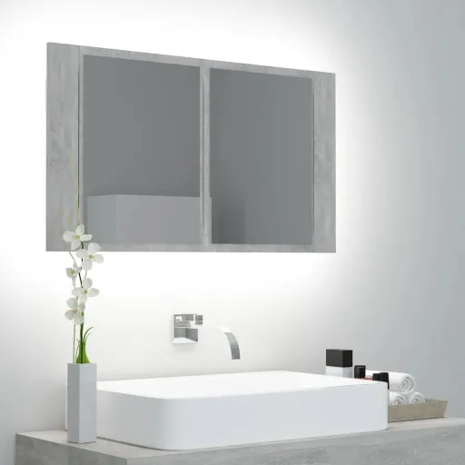 Armario Espejo Baño Luz LED Acrílico Gris Hormigón 80x12x45 cm
