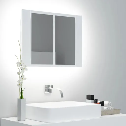 Armario Espejo de Baño Con Luz LED Acrílico Blanco 60x12x45 cm