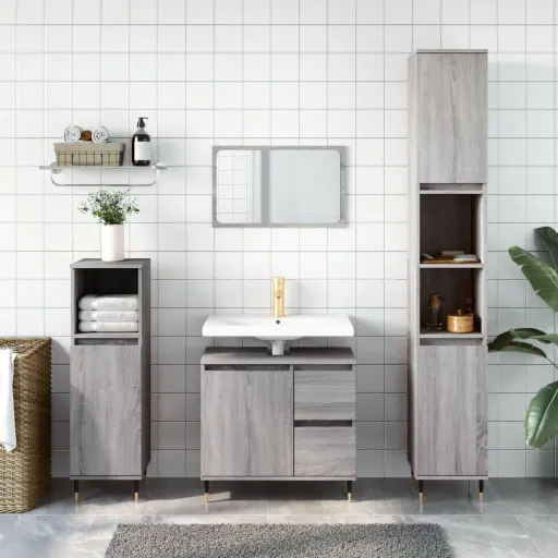 Set de Muebles de Baño 3 Pzas Madera Contrachapada Gris Sonoma