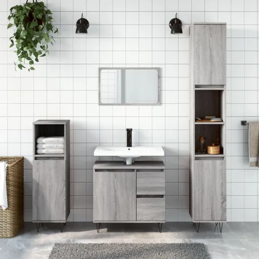 Set de Muebles de Baño 3 Pzas Madera Contrachapada Gris Sonoma