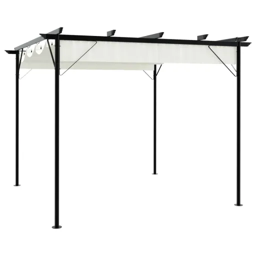 Pérgola Con Tejado Retráctil Acero Color Blanco Crema 3x3 m