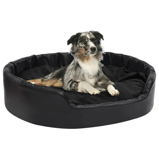 Cama Para Perros Felpa y Cuero Sintético Negro 99x89x21 cm
