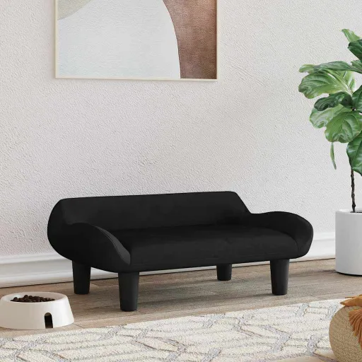 Cama Para Perros de Terciopelo Negra 70x40x24 cm