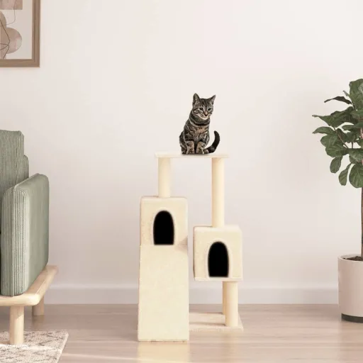 Rascador Para Gatos Con Postes de Sisal Color Crema 82 cm