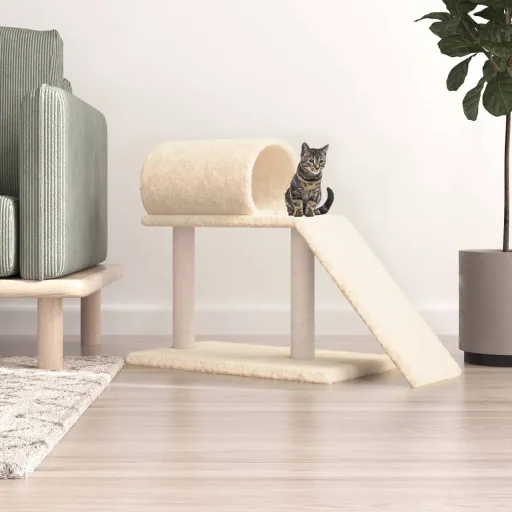 Rascador Para Gatos Con Túnel y Escalera Color Crema 55,5 cm
