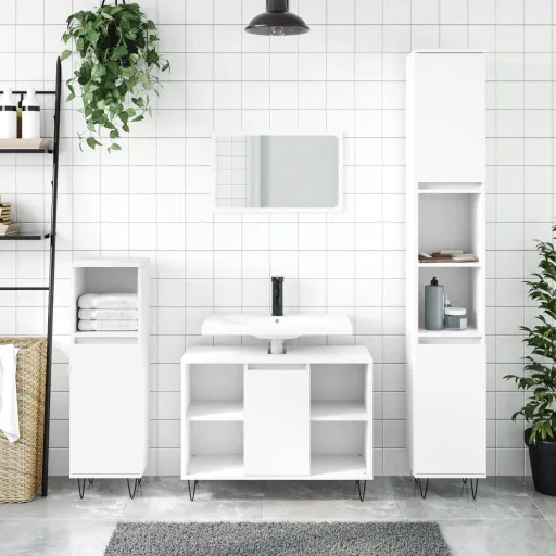 Juego de Muebles de Baño 3 Pzas Madera Contrachapada Blanco