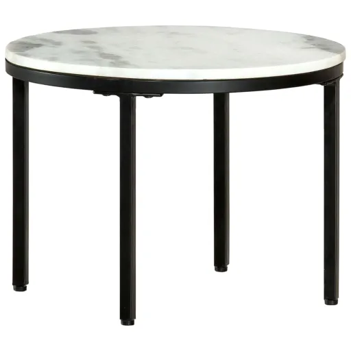 Mesa de Centro Mármol Macizo Auténtico Blanco y Negro Ø50 cm