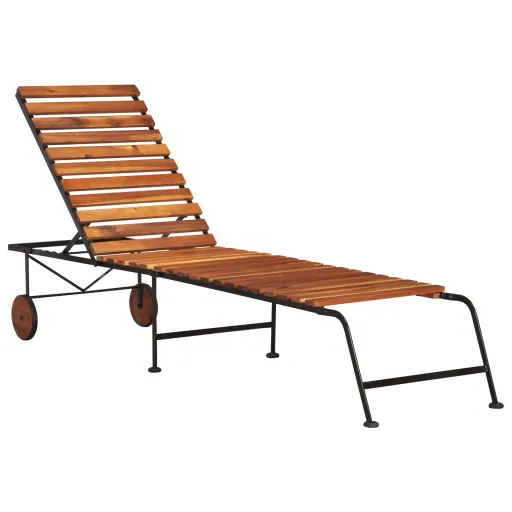 Tumbona Ajustable de Madera Maciza de Acacia y Patas de Acero