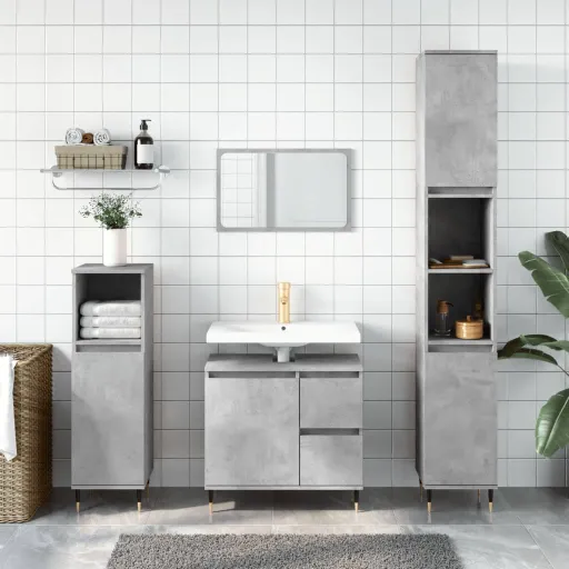 Armario de Baño Madera Contrachapada Gris Hormigón 30x30x190 cm