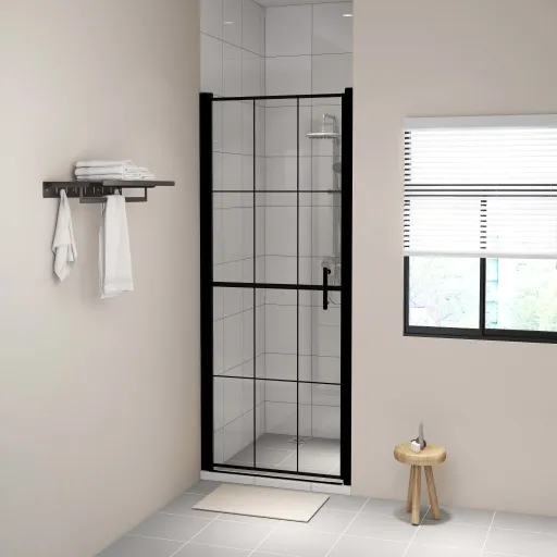 Puerta de Ducha de Vidrio Templado Negro 81x195 cm