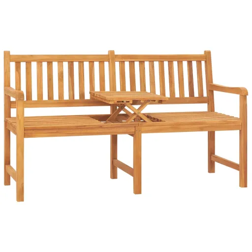 Banco de Jardín 3 Plazas Con Mesa Madera Maciza de Teca 150 cm