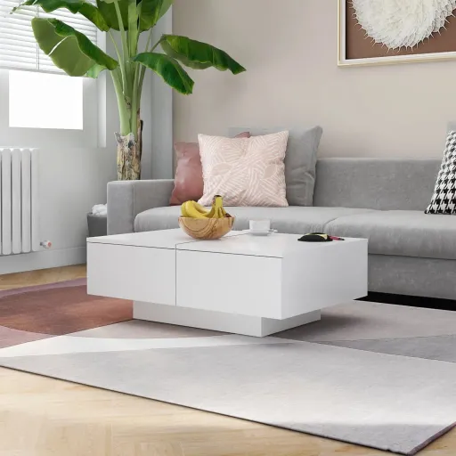 Mesa de Centro Madera Contrachapada Blanco 90x60x31 cm