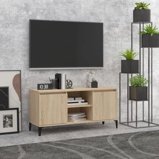 Mueble de TV Con Patas Metal Color Roble Sonoma 103,5x35x50 cm