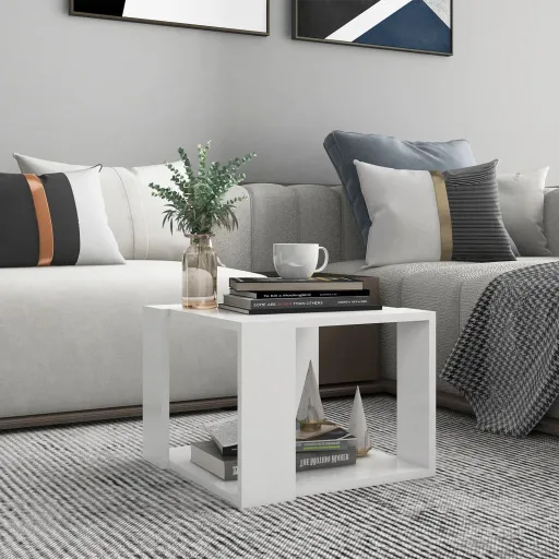 Mesa de Centro de Madera Contrachapada Blanco 40x40x30 cm
