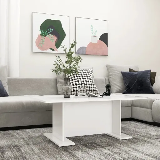 Mesa de Centro de Madera Contrachapada Blanco 103,5x60x40 cm