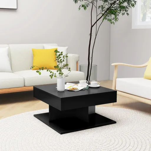 Mesa de Centro Madera Contrachapada Negro 57x57x30 cm
