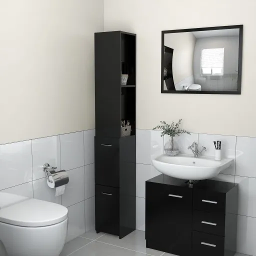 Armario de Baño Madera Contrachapada Negro 25x26,5x170 cm