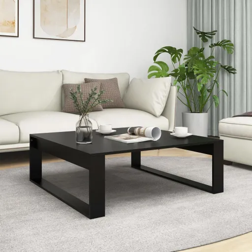 Mesa de Centro Madera Contrachapada Negro 100x100x35 cm