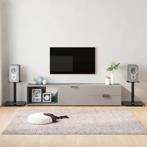 Soportes de Altavoces 2 Uds Vidrio Templado Negro 1 Pilar