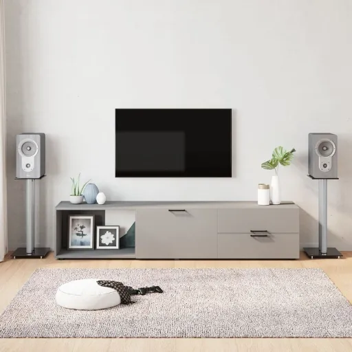 Soportes Altavoces 2 ud Vidrio Templado Negro y Plata 3 Pilares