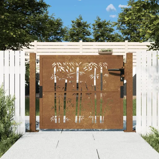 Puerta de Jardín 100x75 cm de Acero Corten Con Diseño de Bambú