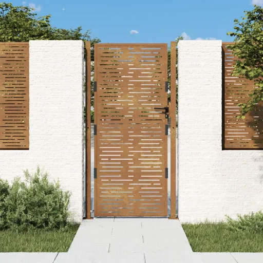 Puerta de Jardín 100x175 cm de Acero Corten Con Diseño Cuadrado