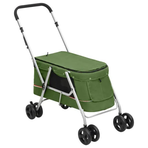 Cochecito Para Perros Plegable Tela Lino Verde 100x49x96 cm