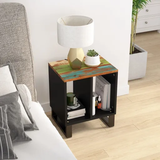 Mesa Auxiliar Madera Reciclada y Contrachapada 40x31x46 cm