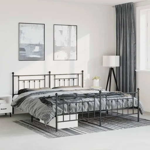 Estructura Cama Sin Colchón Con Estribo Metal Negro 183x213 cm