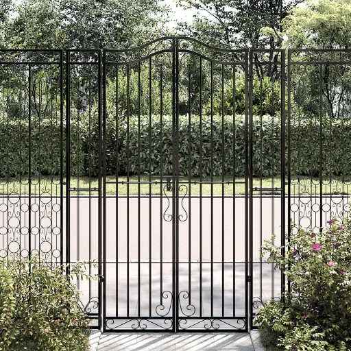 Puerta de Jardín de Hierro Forjado Negro 121x8x180 cm