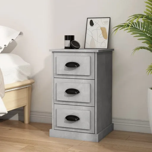 Mesita de Noche Madera Contrachapada Gris Hormigón 39x39x67 cm