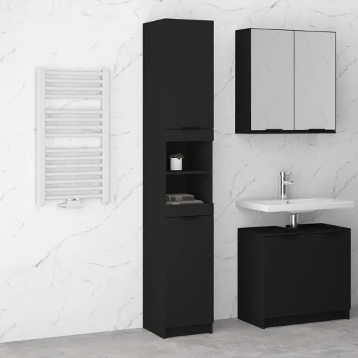 Armario de Baño de Madera Contrachapada Negro 32x34x188,5 cm