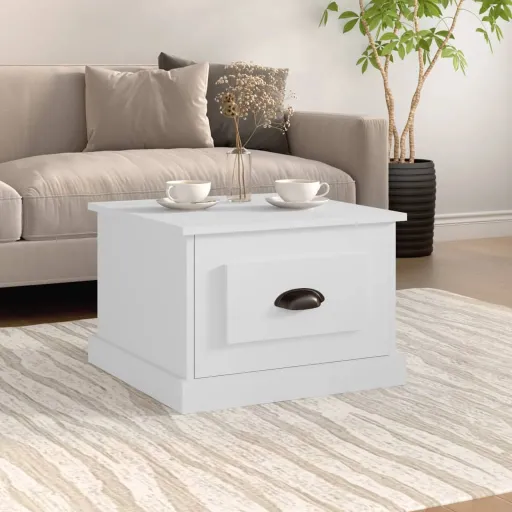 Mesa de Centro Madera Contrachapada Blanco 50x50x35 cm