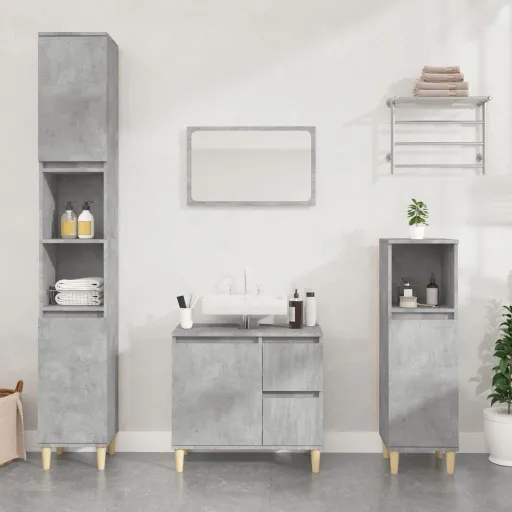 Armario de Baño Madera Contrachapada Gris Hormigón 30x30x100 cm