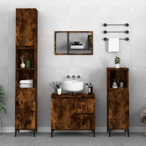 Armario de Baño Madera Contrachapada Roble Ahumado 30x30x100 cm