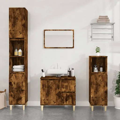 Armario de Baño Madera Contrachapada Roble Ahumado 30x30x190 cm