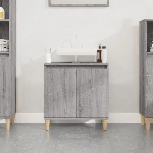 Armario de Lavabo Madera Contrachapada Gris Sonoma 58x33x60 cm
