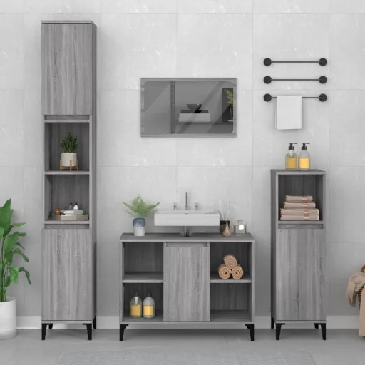 Armario de Lavabo Madera Contrachapada Gris Sonoma 80x33x60 cm