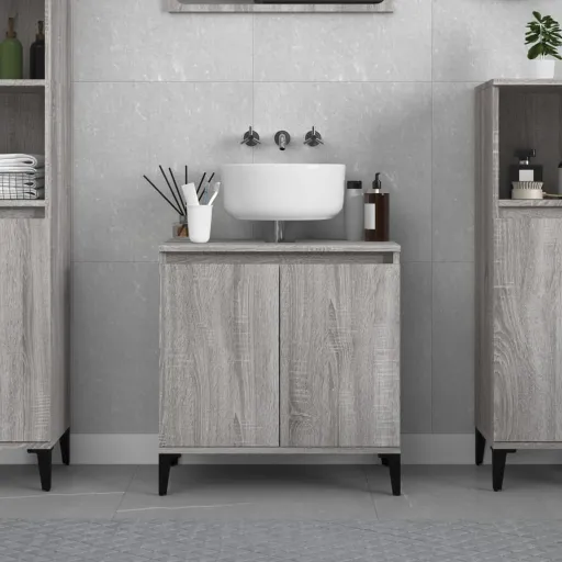 Armario de Lavabo Madera Contrachapada Gris Sonoma 58x33x60 cm
